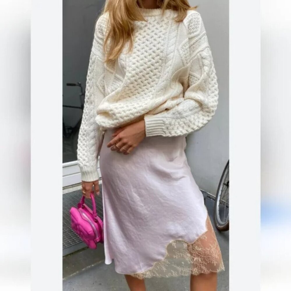 Aritzia Wilfred Sonnet Satin Slip Lace Dress Sage Green Size XS - Picture 2 of 8